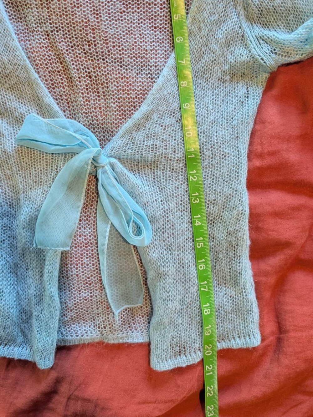 Y2K 00s Vintage Pout Powder Blue Tie Front Baby Doll Sweater Top Mohair Blend - Picture 8 of 10